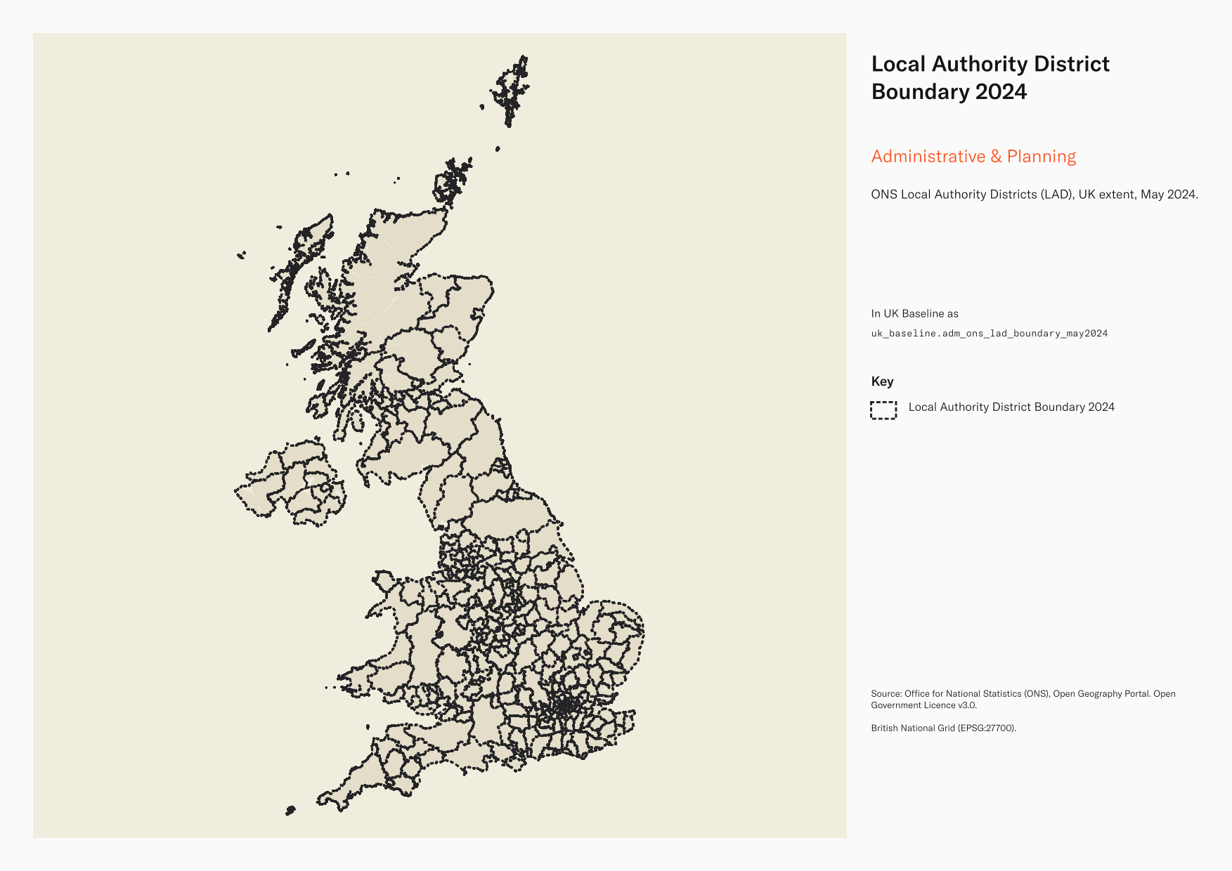 Lad Map ONS Local Authority Districts (LAD), UK extent, May 2024 - uk_baseline ...